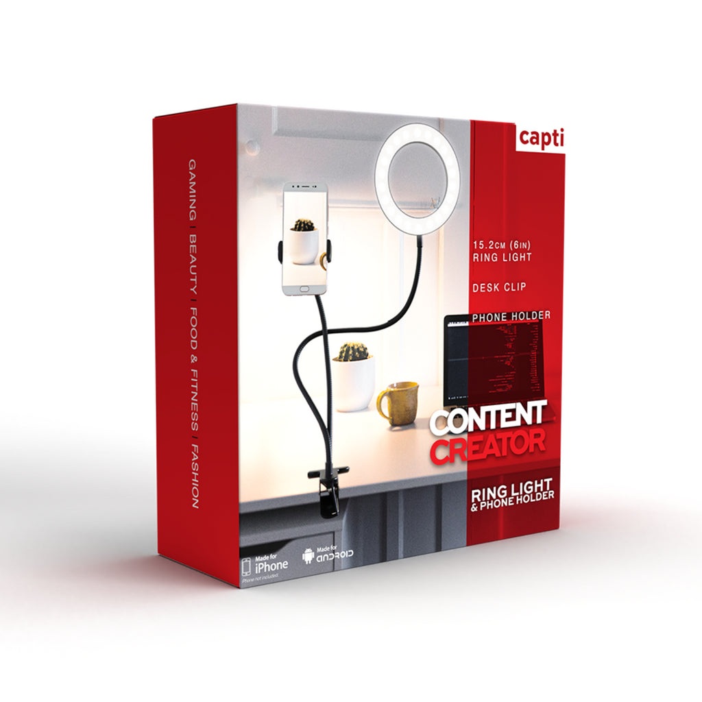 Capti: Content Creator 10CM  LED Ring Light & Tabletop Phone Holder